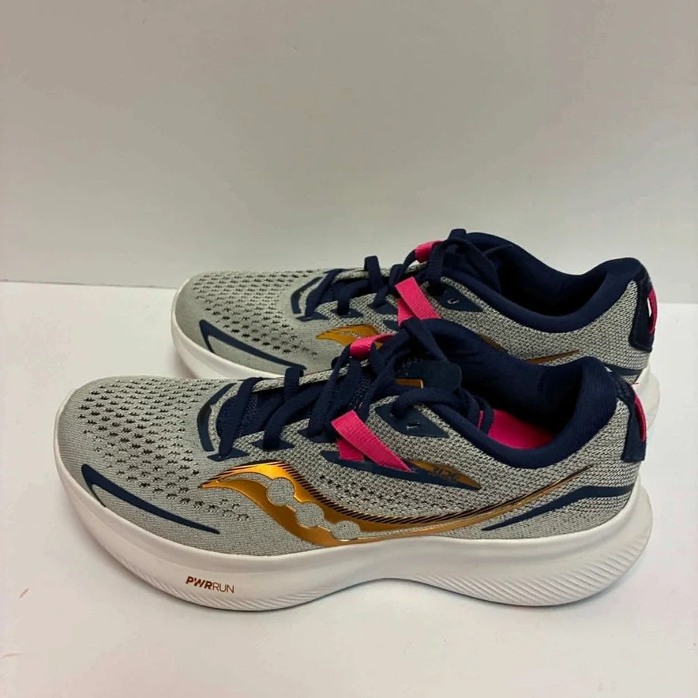 Saucony Ride 15 Running Shoes Womens 7 Grey Blue Pink Excellent S10729-40 PWRRUN